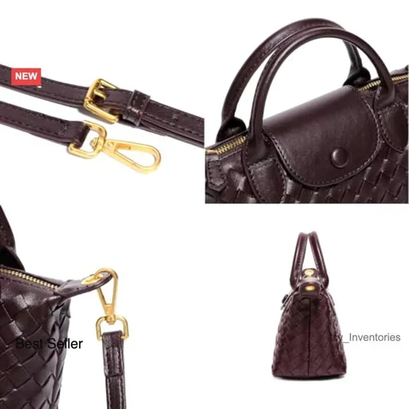 Mini Braided Faux Leather Top Handle Satchel Crossbody Bag
